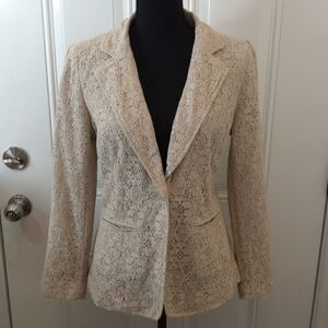 Chico's oatmeal button front Lace Blazer